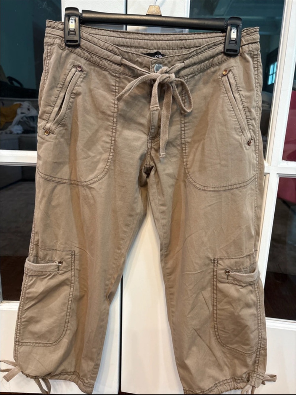 bebe Tan Cargo Capris with Drawstring Waist Safari